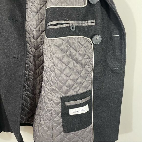 Calvin Klein Men’s Double Breasted Wool Peacoat Size LARGE Charcoal Grey - Picture 9 of 12